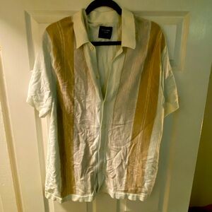 Abercrombie Mens Button Polo Short Sleeve Size XXL Cream/Brown Stripe